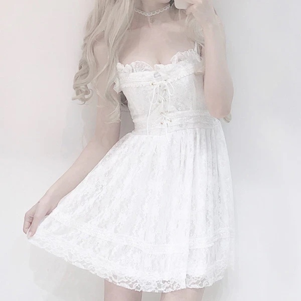 Women Lace Coquette Dress White